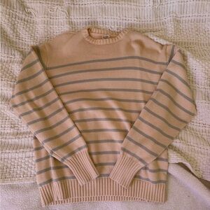 Brandy Melville Beige and Light Gray Striped Knit Sweater